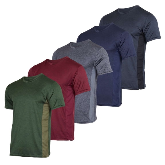 5 Pack: Men’s V-Neck Dry-Fit Moisture Wicking Active Athletic Tech Performance T-Shirt