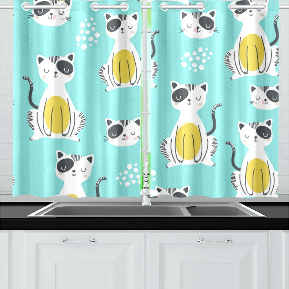 MKHERT Funny Cats Window Curtains Kitchen Curtain Room Bedroom Drapes