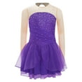thumbnail image 2 of Sholeno Kids Girls Figure Skating Dress Mesh Splice Competition Leotard Ballet Lyrical Dance Costume Purple 8, 2 of 6