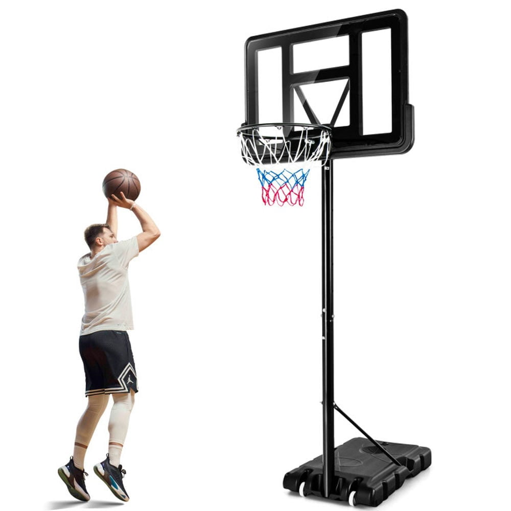 Demifill Adjustable Portable Basketball Hoop Stand with Shatterproof Backboard Wheels, Portable Basketball Hoop, Basketball Hoop with 4.25 to 10 Feet 12-Level Height Adjustable, Black