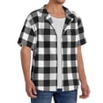 thumbnail image 2 of Goofa Black White Plaid Printed Men's Casual Short-sleeved Shirt,Lightweight Breathable Button-down,Summer Casual men's top,Versatile Fashion shirt-Small, 2 of 7