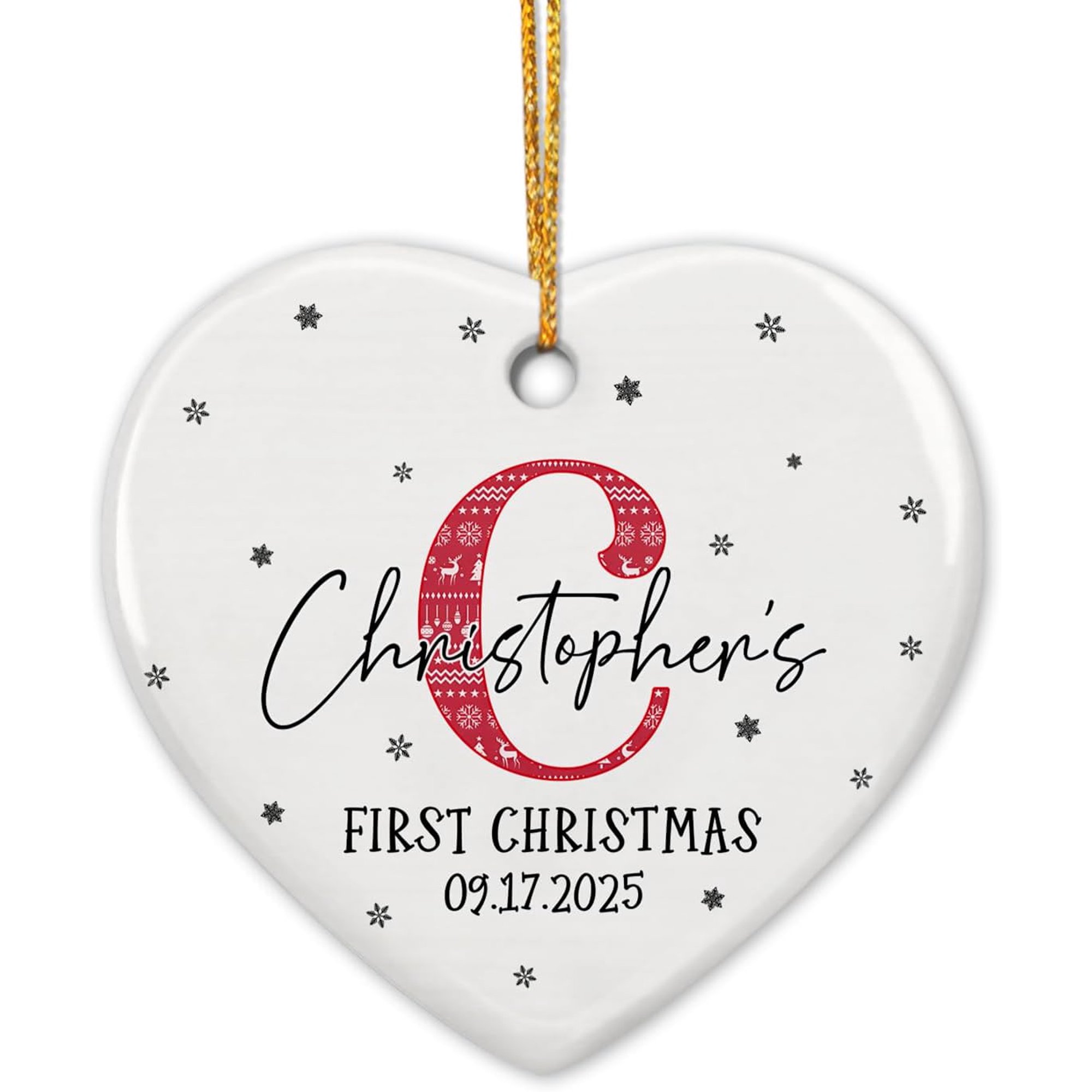 Personalized Baby First Christmas Ceramic Ornament, Baby 1st Xmas Ornament Gift for New Dad Mom Baby Grandparent, Custom Initial Name Date Baby 1st Christmas Ornament 2025, New Baby Ceramic Ornament