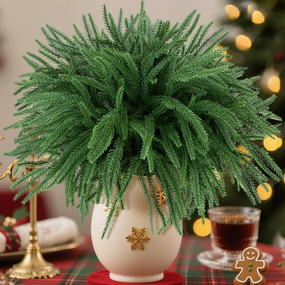 JEWLALO 12Pcs Artificial Norfolk Pine Branches - 19 Inch Real Touch Norfolk Pine Stems - Faux Christmas Greenery Stems for Vase Centerpiece Home Indoor Outdoor Xmas Decorations
