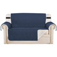 thumbnail image 1 of Housse de Causeuse Réversible Protecteur de Meuble Antidérapant Résistant à l'Eau 2 Pouces de Large Sangles Élastiques Housses de Canapé Animaux Enfants Convient pour s'Asseoir Largeur jusqu'à 46 Pouces (Love Seat, Navy/Beige) - Navy/Beige - Causeuse, 1 of 5