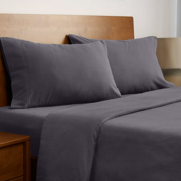 Mellanni 4 Piece Bed Sheet Set 180GSM Heavyweight Cotton Flannel Deep Pocket, Queen, Gray