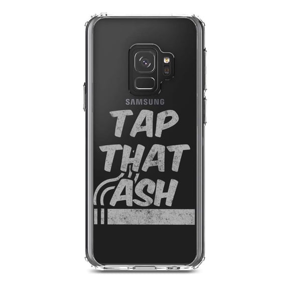 DistinctInk Clear Shockproof Hybrid Case for Samsung Galaxy S9 (5.8" Screen) - TPU Bumper Acrylic Back Tempered Glass Screen Protector - Tap That Ash - Cigars