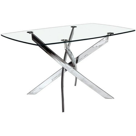 Pemberly Row 51.2" Contemporary Glass Top Dining Table in Silver
