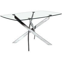 Pemberly Row 51.2" Contemporary Glass Top Dining Table in Silver