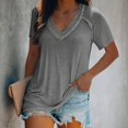 thumbnail image 1 of Nouveaux T-Shirts Amples Grande Taille pour Femmes Col en V Manches Courtes Unis Mode Urbaine Tee Tops, 1 of 6