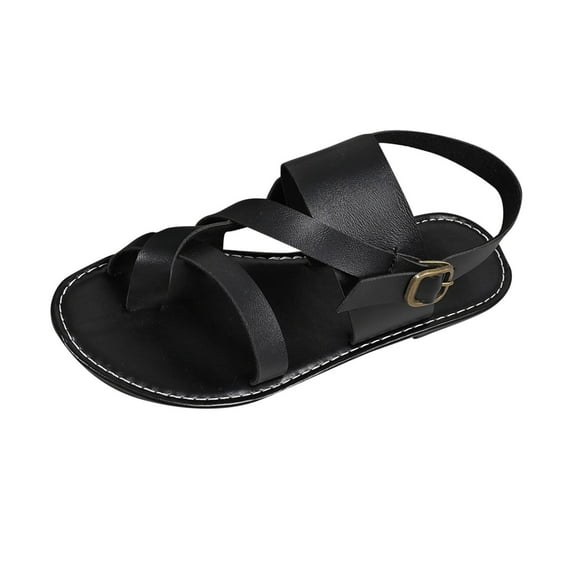 Women's Fashionable and Casual Summer New Style Solid Color Versatile Toe Buckle Strap Beach Roman Sandals Clearance Under $10.00