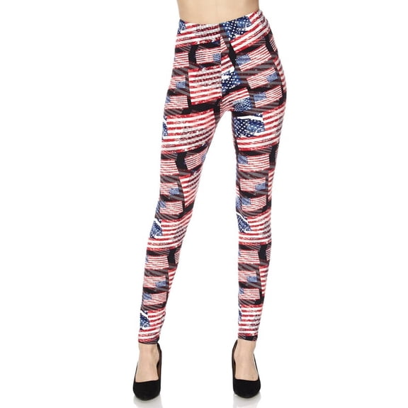 Buttery Soft 3D Hologram USA Flag Leggings (One Size Regular,Red)