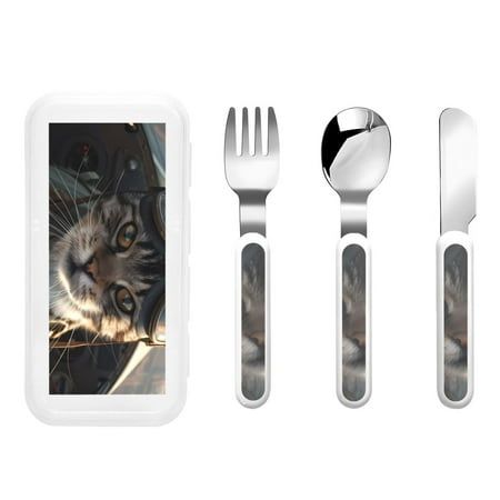 

Bingfone Pilot Cat In Vintage Plane Print Toddler Utensils Kids Silverware 3pcs Safety Stainless Steel Toddler Fork Spoon Knife Set Children Flatware Set