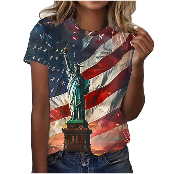 Tops de Ajuste Suelto para las Mujeres Sudadera Casual Impresa Manga Corta Cuello Redondo Superior, Poliéster