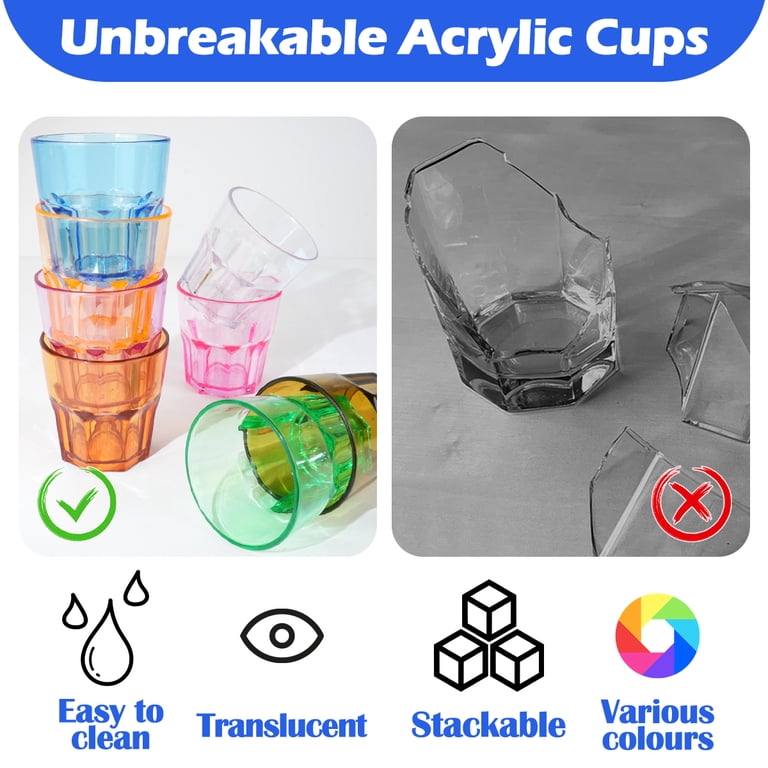 Plastic Drinking Glasses Set of 8, Unbreakable Drinking Tumblers, 8Oz Acrylic Drinking Water Juice Cups, Reusable Drinking Cups for Cocktail, Soda