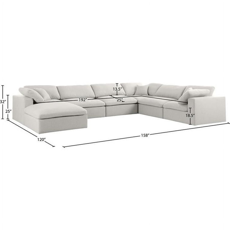 Meridian Furniture Serene Cream Durable Linen Fabric Modular