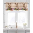 thumbnail image 2 of Easter Bunny Linen Curtain Valance for Bedroom/Bathroom/Kitchen/Office/Living/Dining Room Windows, Vintage Plaid Orange Easter Eggs Rabbits Rod Pocket Topper Decorative Cafe Drapes Panel 42"x18", 2 of 6