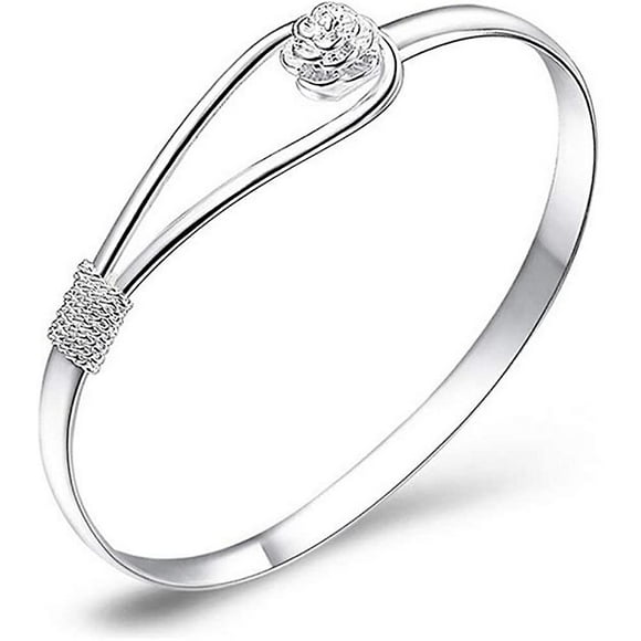 Silver Bracelet Elegant Clip-on Button Womens Silver Bracelet Floral Design Silver Charm Bracelet Bangle Classic Bangle Jewellery For Women Girls(925