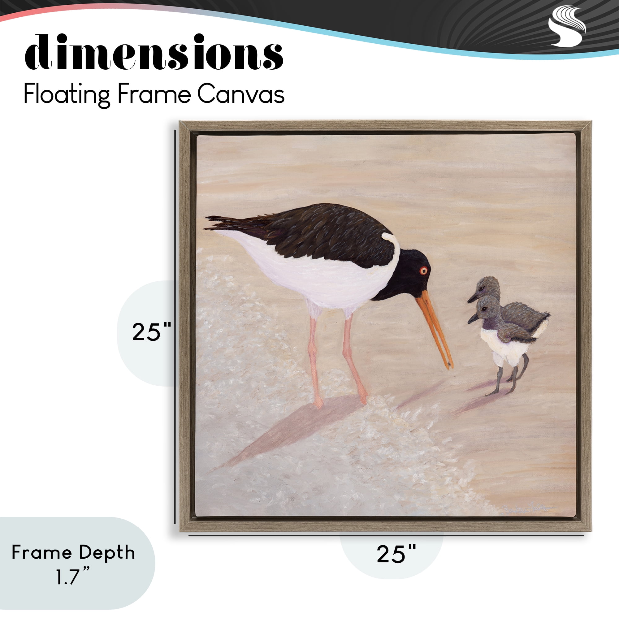 Stupell Industries American Oyster Catcher & Chicks Brown Framed Floater Canvas Wall Art, design by Barbara Fallenbaum