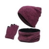Winter Hat Glove Set Knitted Fleece Lined Screen , Hats, Scarf for Outdoor Sports Unisex Women Men Skiing - Rose Red