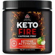Ancient Nutrition KetoFIRE Caffeine Free Powder, Provides the Spark to Help Drive You Into the Fat Burning Zone, 12.16oz, Green Apple