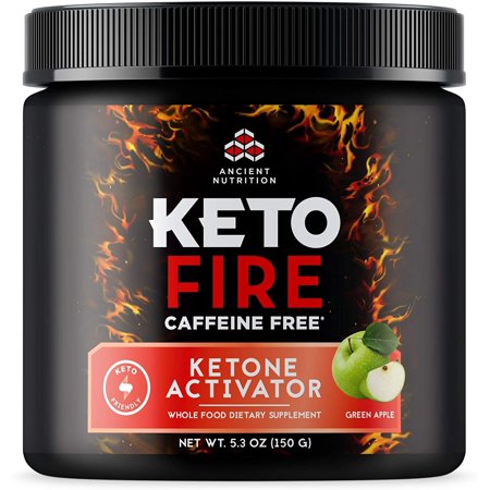 Ancient Nutrition KetoFIRE Caffeine Free Powder, Provides the Spark to Help Drive You Into the Fat Burning Zone, 12.16oz, Green Apple