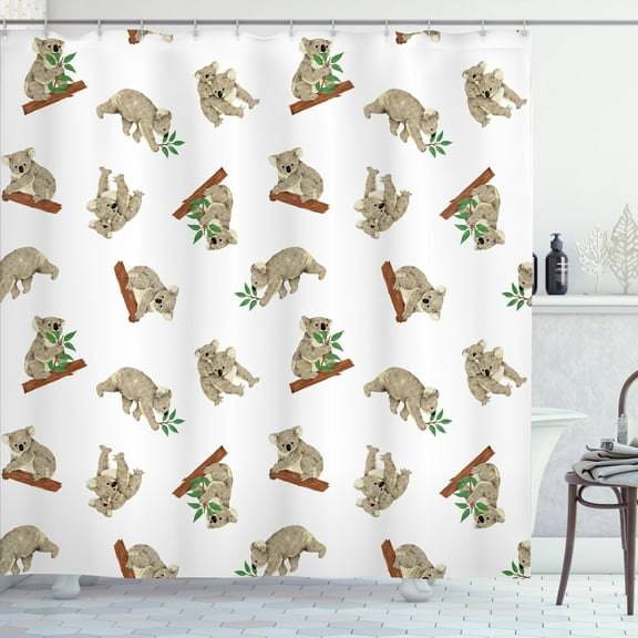 Ambesonne Animal Shower Curtain, Koala Pattern, 69"Wx70"L, White Grey