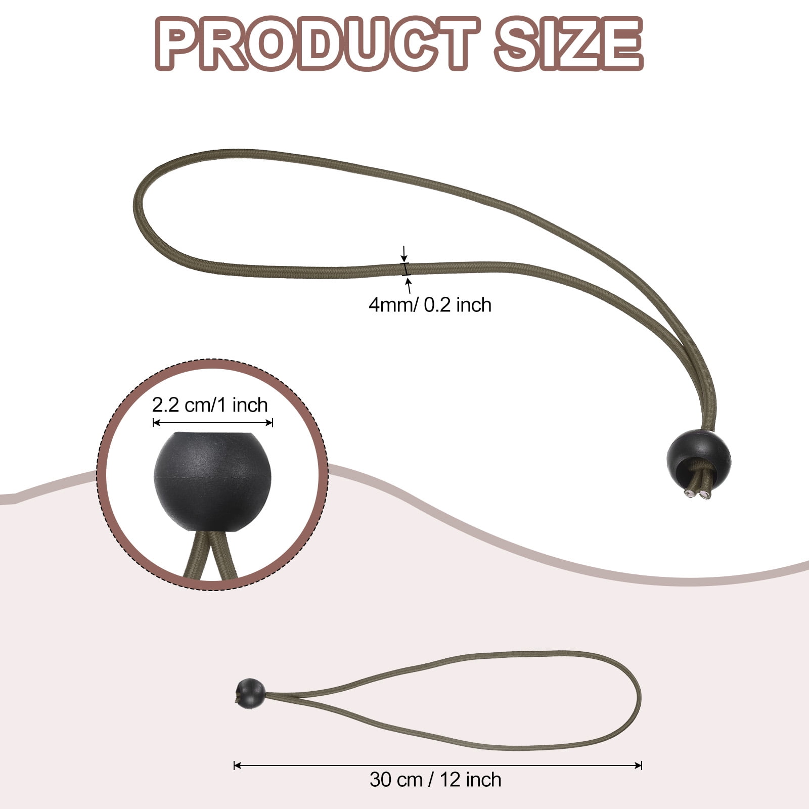 4" Balls Bungee Cords, 30 Pcs Bungee Cords with Balls Elastic Tarp Tie Downs for Tents(Khaki/Black)