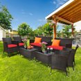 thumbnail image 1 of Gymax 8 Pièces Patio Rotin Conversation Meubles Ensemble Extérieur W / Coussin Brun & Rouge, 1 of 10