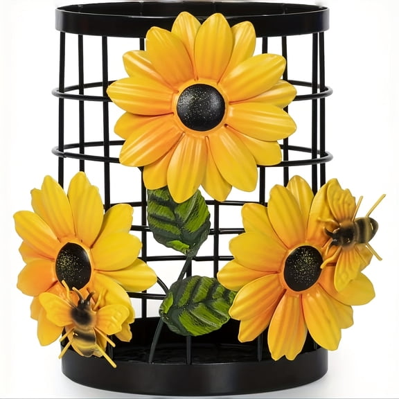VAETTLO Sunflower Utensil Holder with Removable Apron, 6x7 Inch Metal Countertop Organizer Caddy, Yellow Farmhouse Kitchen Decor & Gift