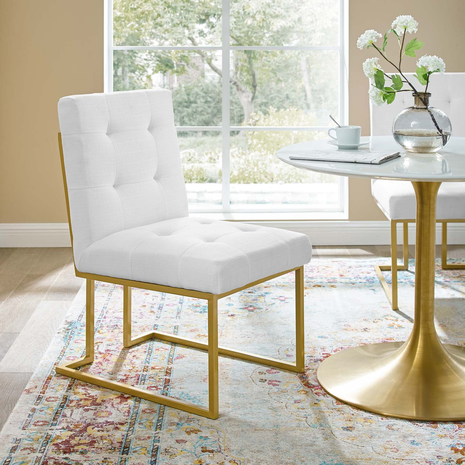 Privy Gold Stainless Steel Upholstered Fabric Dining