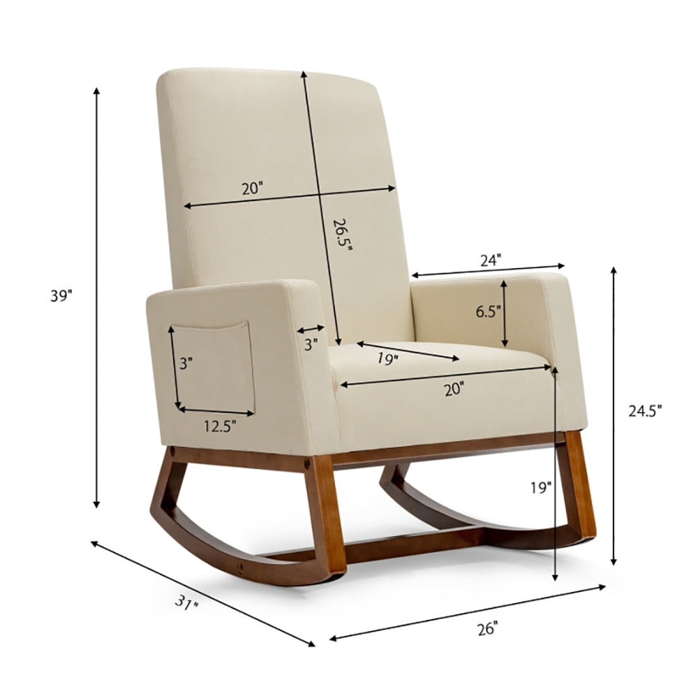 Finihen Rocking Lounge Armchair, Rocking High Back Upholstered Lounge Armchair with Side Pocket, for Living Room, Bedroom, Gray