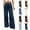 Dark Blue, variant on hoksml Women's High-Waisted Stretchy Faux Denim Wide-Leg Pants with Pockets - Solid Color Elastic Waist Loose Fit Casual Pleated Full-Length Trousers