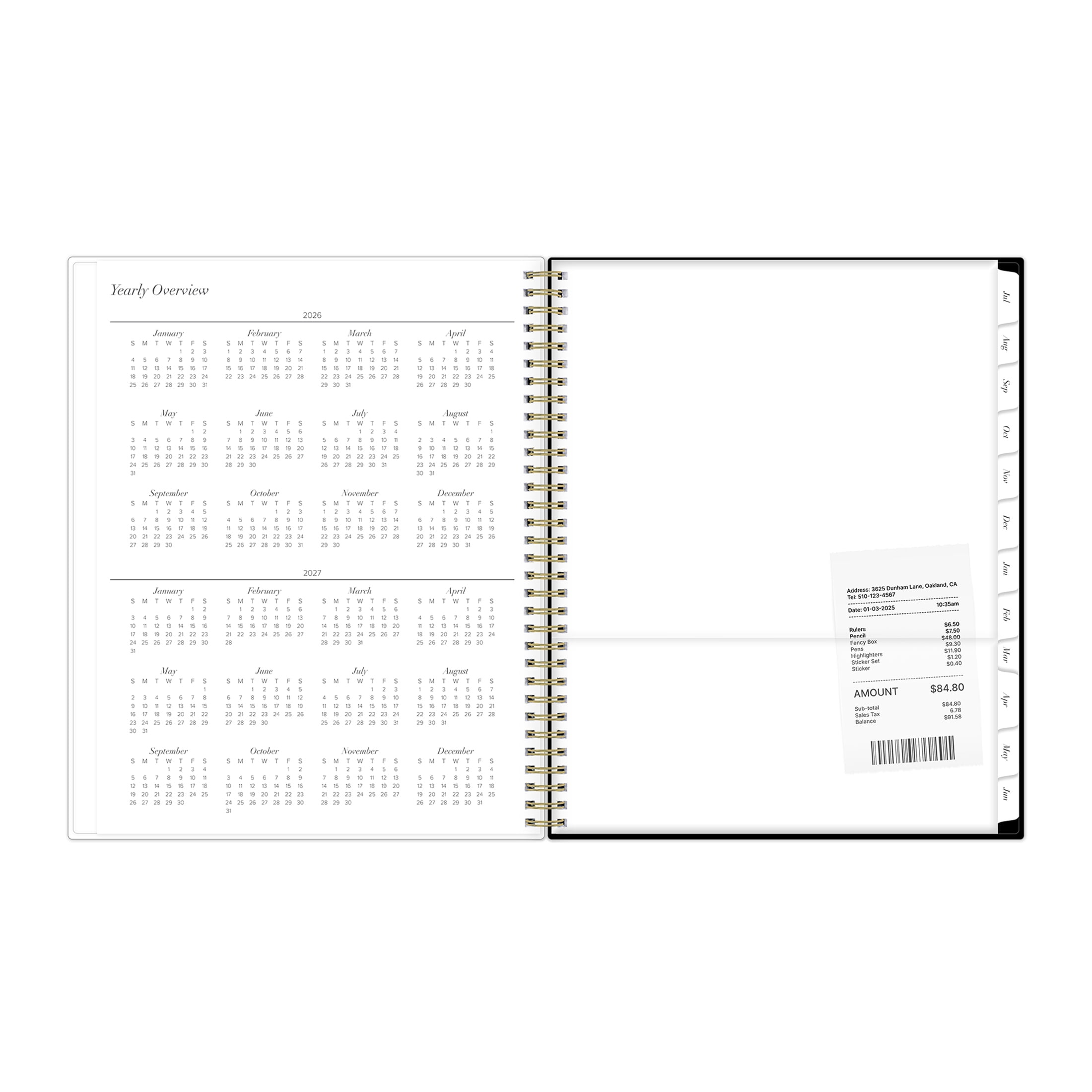 Blue Sky Monthly Weekly Planner, 8.5" x 11", Dot BW 15-Month (April 2026 - June 2027)