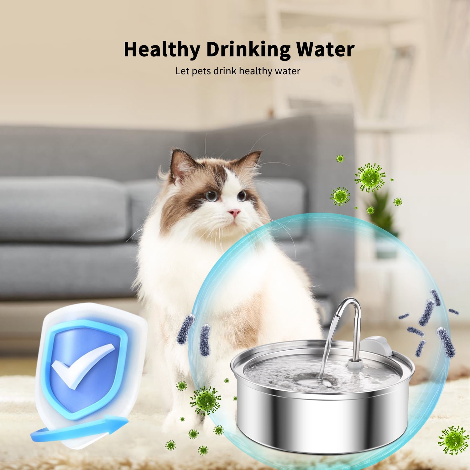 Petavista 3L/105oz Automatic Cat Water Fountain with Slient Pump Pet Water Fountain for Cat Puppy