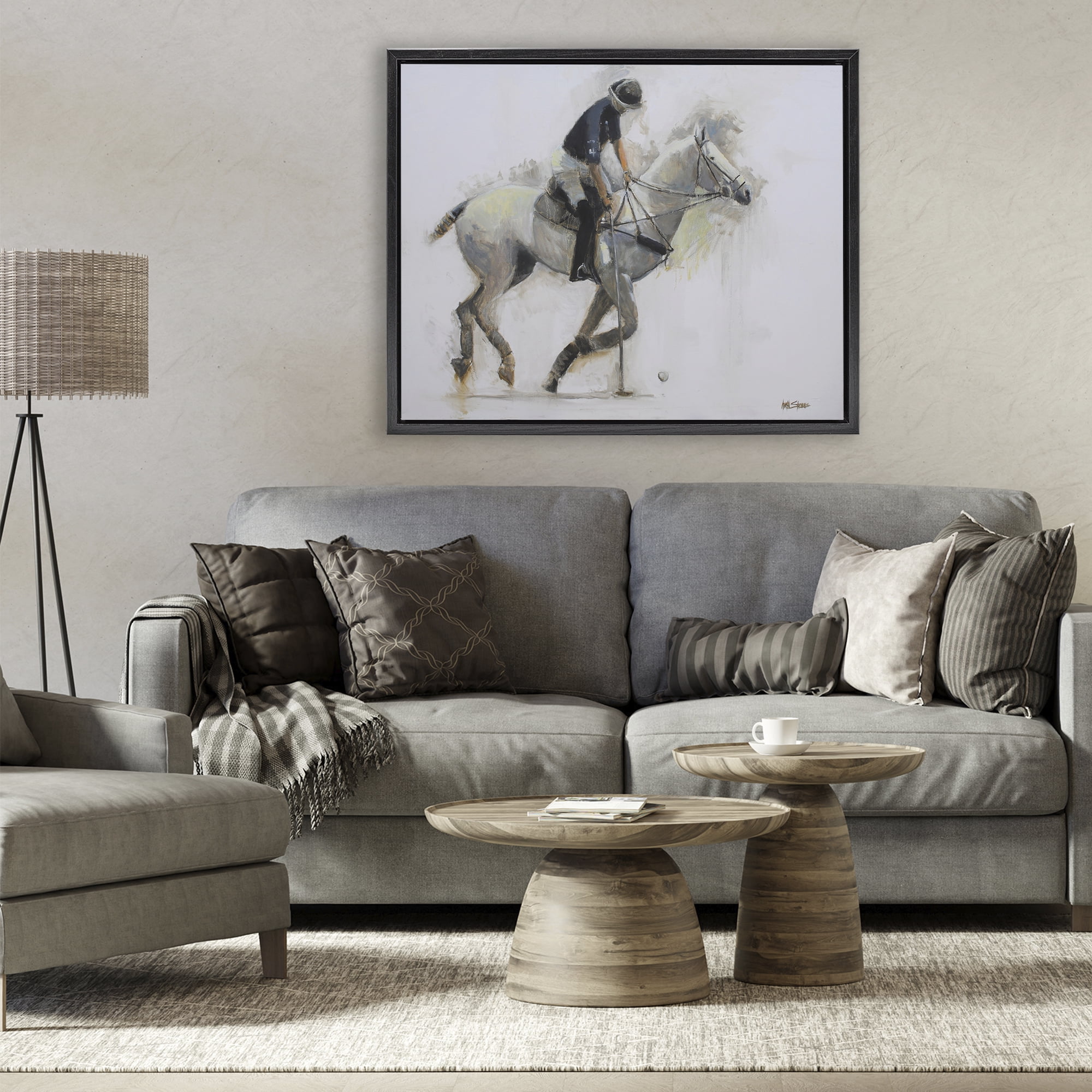Stupell Industries Polo Rider in Motion Black Framed Floater Canvas Wall Art, design by Jadei Graphics