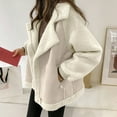 thumbnail image 2 of BRDFRL Women's Winter Lapel Collar Faux Suede Coat Long Sleeve Jacket Short Warm Lambswool Fur Fuzzy Biker Motor Outwear Top Beige L, 2 of 4