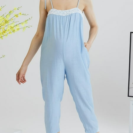 

Maternity Casual Solid Lace Brim Stitching Suspender Pants Soft Comfortable Pants