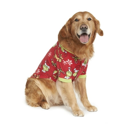 Dr. Seuss' The Grinch Polyester Fleece Holiday Christmas Dog Pajama, Rock N Red, XS