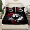 thumbnail image 3 of Sugar Skull Queen Bed Sheets Set,Gothic Skeleton Floral Sheet Set,Romantic Death Love Sheets,Spooky Rose Valentine'S Day Flat Fitted Sheet for Couple Women Men, 3 of 6