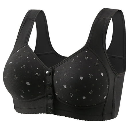 Elabch Up to 50% off Daisy Bra for Seniors Front Button Closure Bras Older Women No Underwire Easy Close Bra Soft Cup Sleep Bra - Summer Savings Clearances Black 3XL