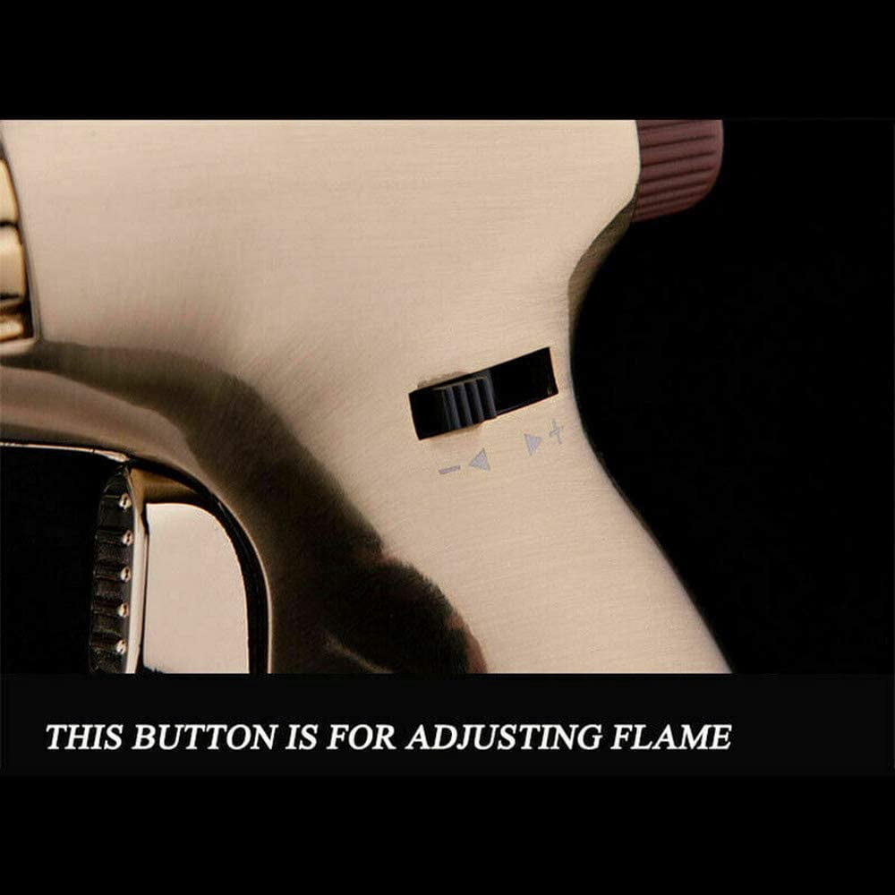 Piioket Windproof Jet Torch Flame Lighter Refillable Butane Gas Adjustable Jet & Normal Fire Cigar Cigarette Lighter - Gold