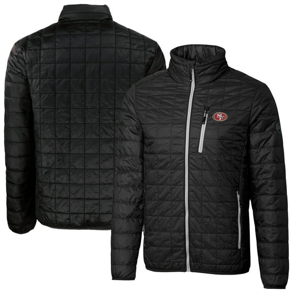 Men's Cutter & Buck Black San Francisco 49ers Rainier PrimaLoft Eco Insulated Full-Zip Puffer Jacket