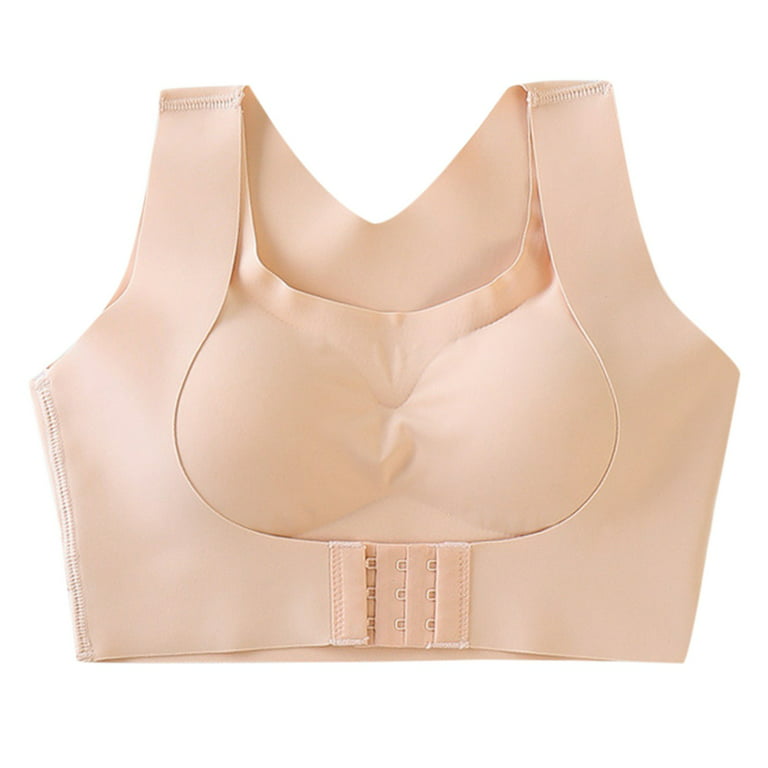 POTETI Full Coverage Women Underwear Daily Push-up No Wire Beige Racerback  Front Closure Back Closure Comfort Unpadded Bed Bras,XXL