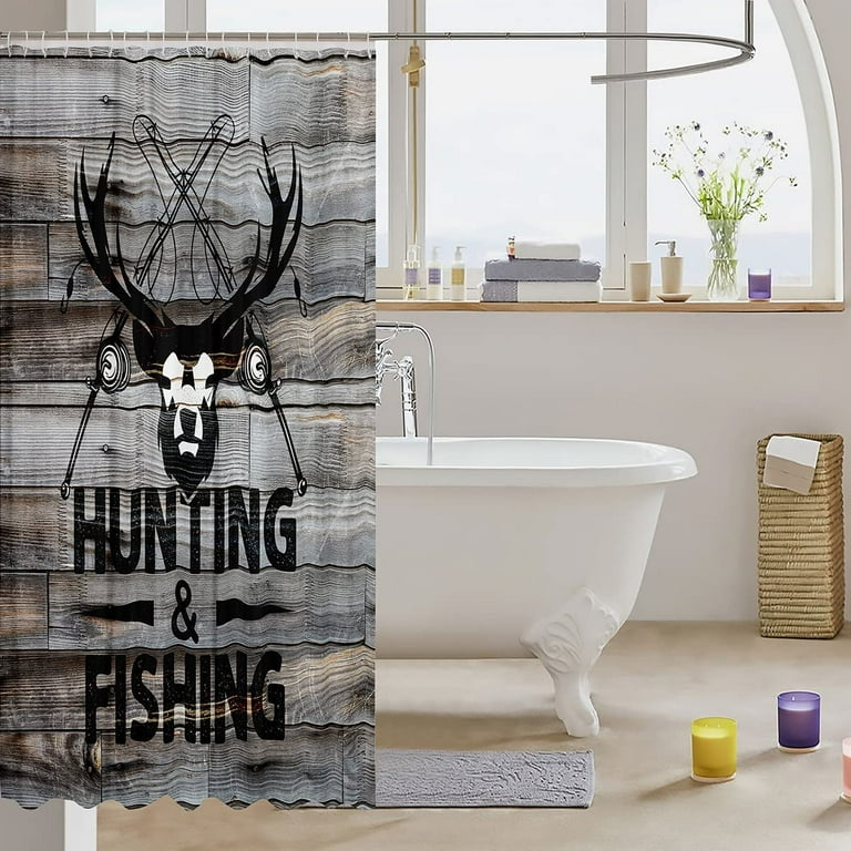Deer Bathroom Curtain Kids Rustic Fishing Hunting Shower Curtain