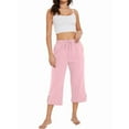 thumbnail image 2 of Women Capris Pants High Waist Drawstring Comfy Casual Pants Casua Loose Trousers Buttons Trim with Pockets Pink M, 2 of 9
