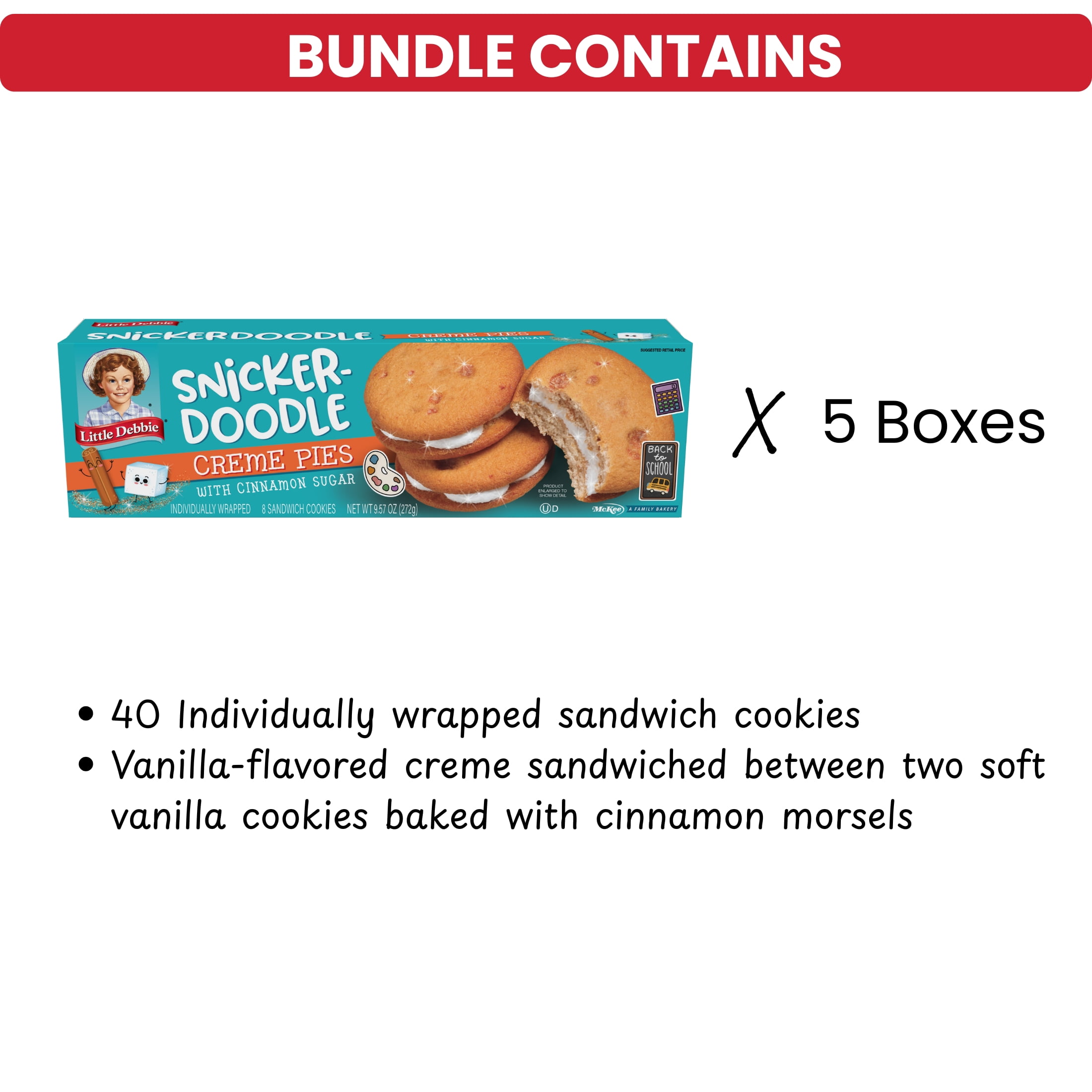 Little Debbie Snickerdoodle Creme Pies, 40 Sandwich Cookies (5 Boxes), 47.85 oz