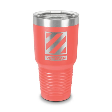 

3rd Infantry Division Veteran Tumbler 30 oz - Laser Engraved w/ Clear Lid - Stainless Steel - Vacuum Insulated - Double Walled - Travel Mug - the rock of the marne retired served vet - Coral