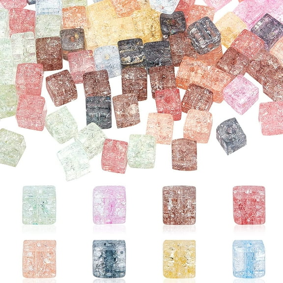 1Box 160pcs 6mm Square Crackle Glass Beads Cube Crystal Beads Faceted Crackle Beads Loose Spacers for Necklace Friendship Bracelet Earring Jewelry Making Christmas Tree Ornament 8 Colors