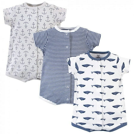 UPC: 0660168633672 | Touched by Nature Baby Boy Organic Cotton Rompers 3pk Blue Whale 18-24 Months
