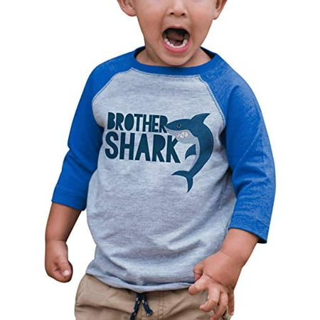 

7 ate 9 Apparel Boy s Brother Shark Blue Baseball Tee